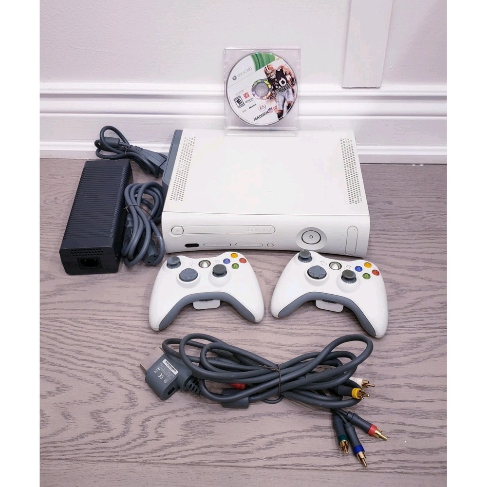 Microsoft Xbox 360 60GB White Console Bundle 2 Controllers - Tested & Working